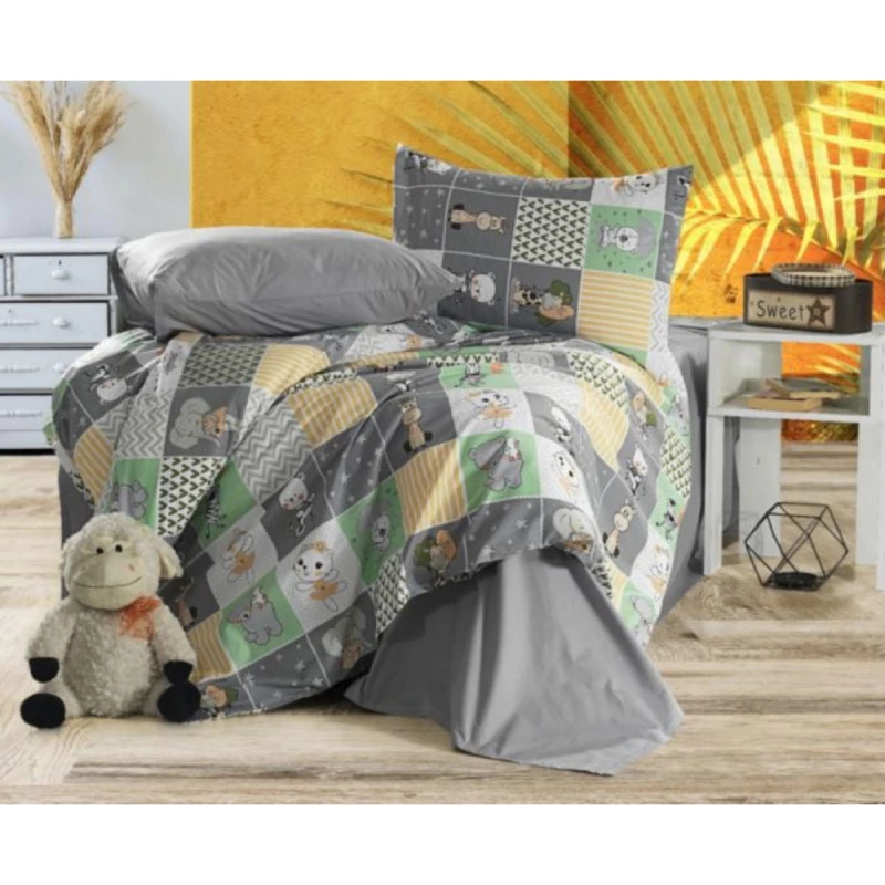 Lenjerie de pat Cottony TEDY GRY / MURDUM, 1 persoana, Poplin, Gri