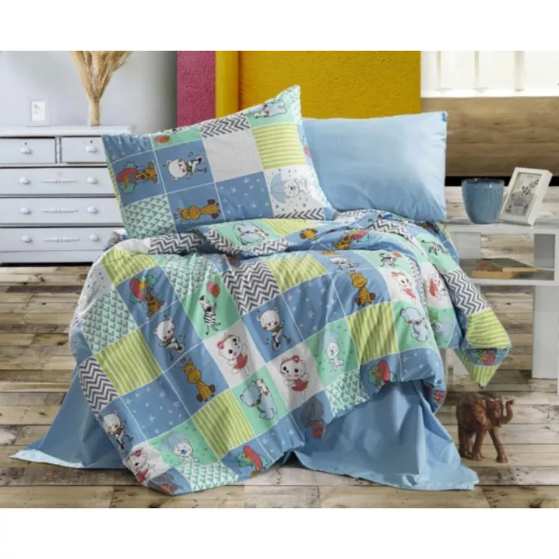 Lenjerie de pat Cottony TEDY BLUE, 1 persoana, Poplin, Albastru inchis