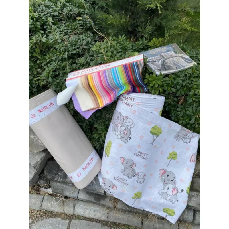 Lenjerie de pat Cottony ELEFANTEI / LATTE, 1 persoana, Poplin, Alb, Multicolor