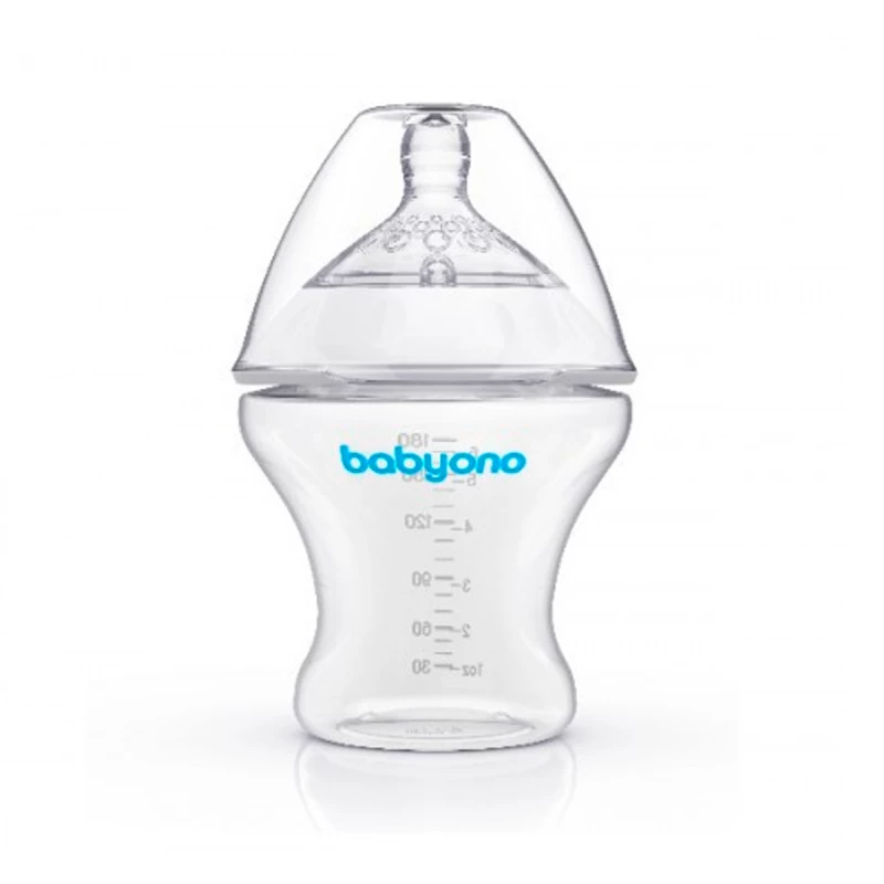 Biberon pentru bebelusi BabyOno 1450, cu tetina anticolici 180ml NATURAL NURSING