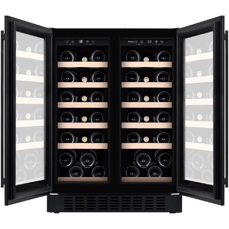 Встраиваемый винный шкаф AMICA WCF2V60B38.1, 116 л, 82.5 см, Черный, G
