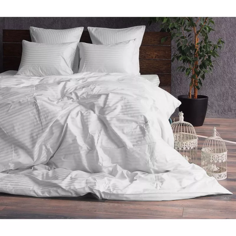 Lenjerie de pat CTEXTIL GROUP 
 SET SATINALB 2.2/50/70, 2 persoane Euro, Straipsatin, Alb