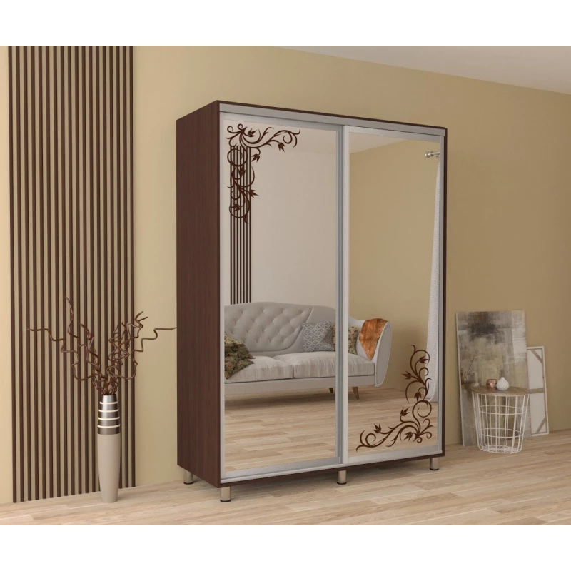 Dulap cu usi glisante MOBILDOR ARON - UȘI OGLINDA/DESEN 200/60/220, Wenge