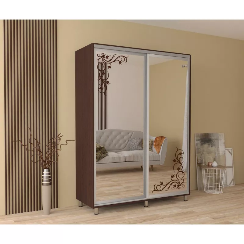 Dulap cu usi glisante MOBILDOR ARON - UȘI OGLINDA/DESEN 210/60/220, Wenge