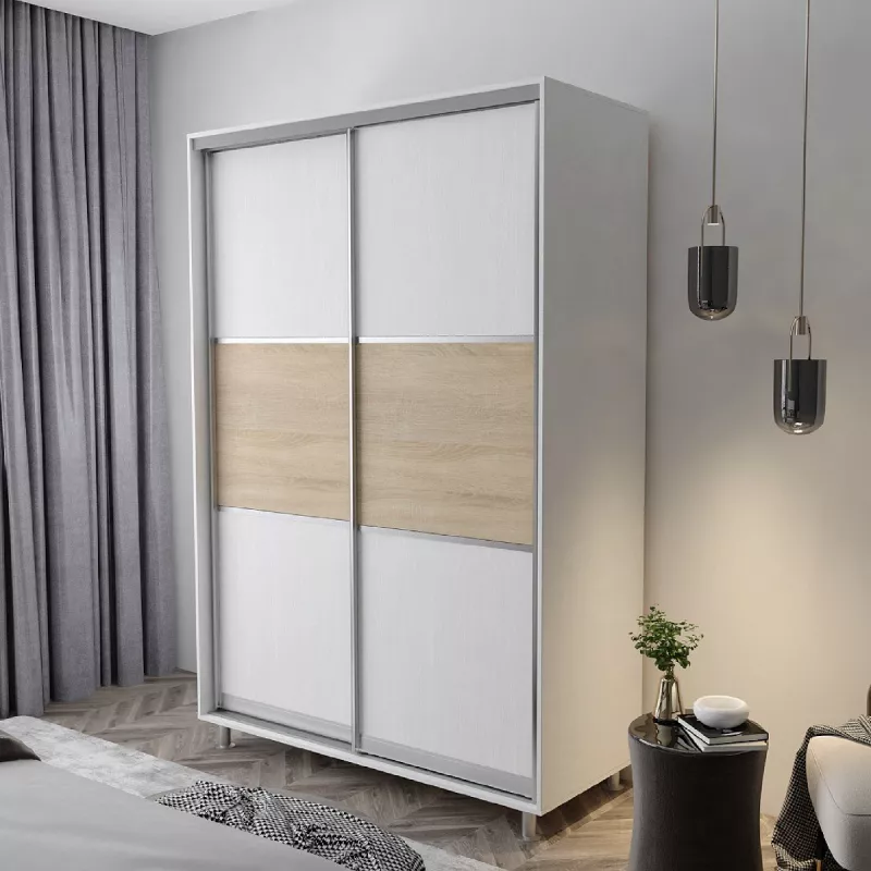 Dulap cu usi glisante MOBILDOR ARON S - UȘI K 140X60X220, Alb briliant