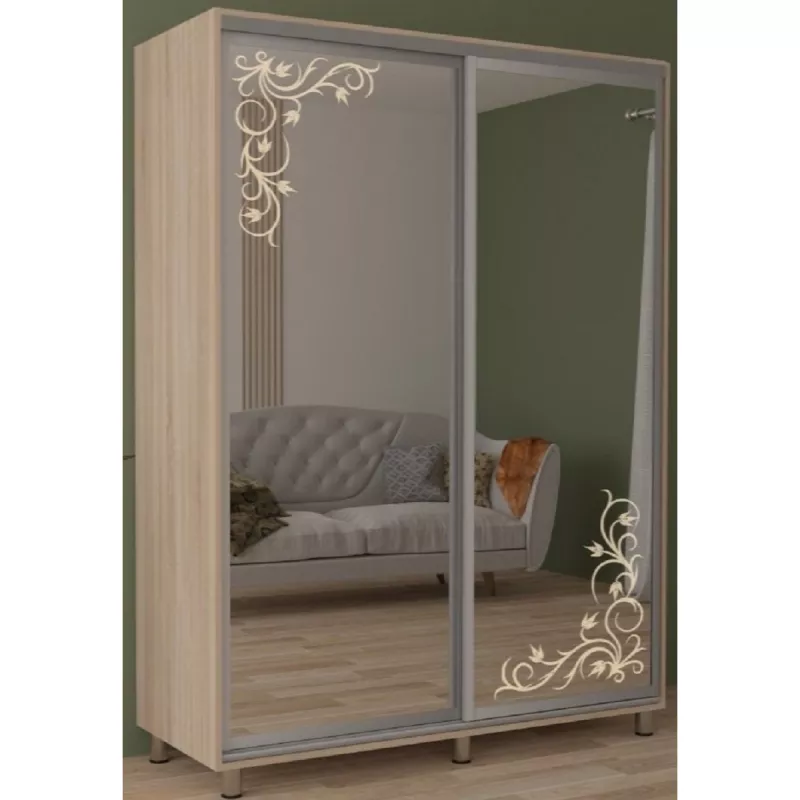 Dulap cu usi glisante MOBILDOR ARON S - UȘI OGLINDA/DESEN 120/60/220, Sonoma