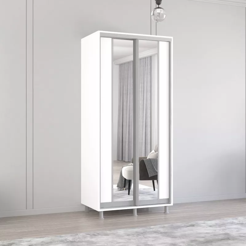 Dulap cu usi glisante MOBILDOR ARON P - UȘI K2 150/60/220, Alb Briliant