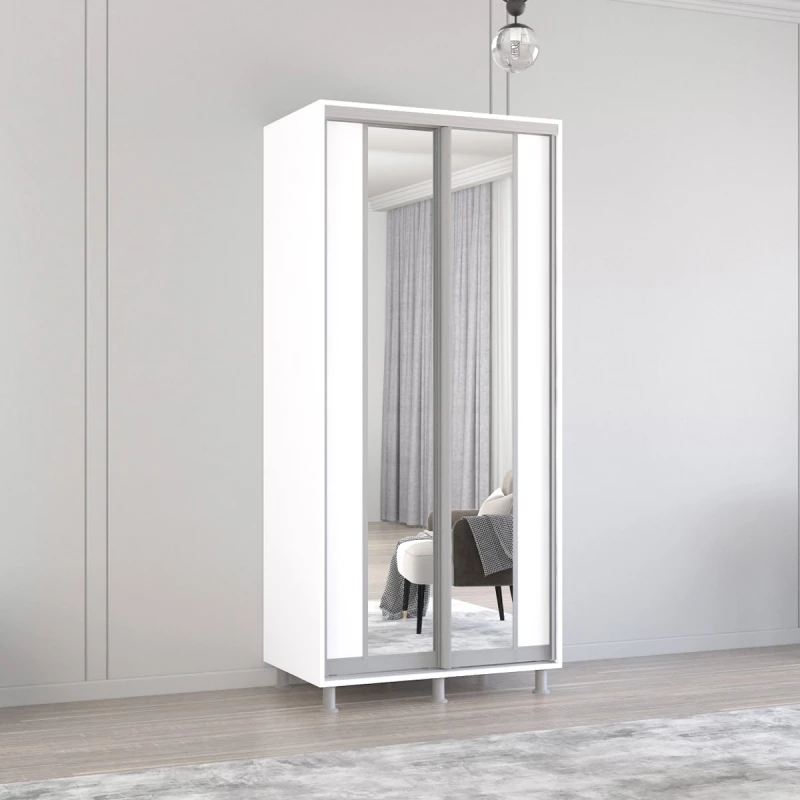 Dulap cu usi glisante MOBILDOR ARON P - UȘI K2 160/60/220, Alb Briliant