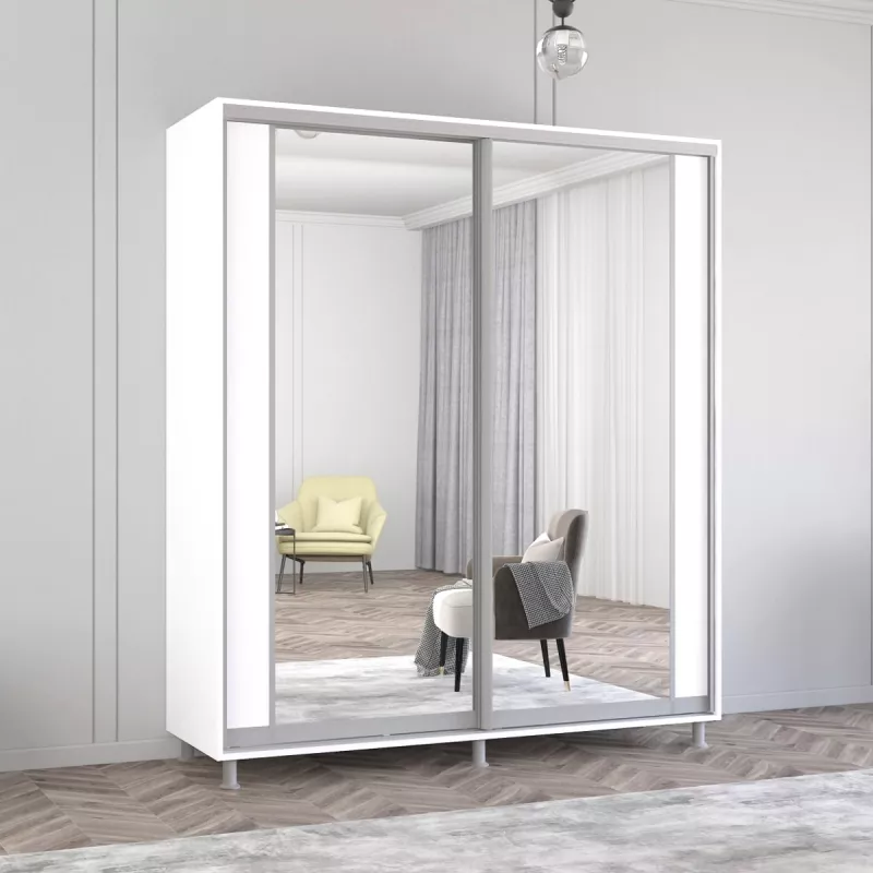 Dulap cu usi glisante MOBILDOR ARON P - UȘI K2 200/60/220, Alb Briliant