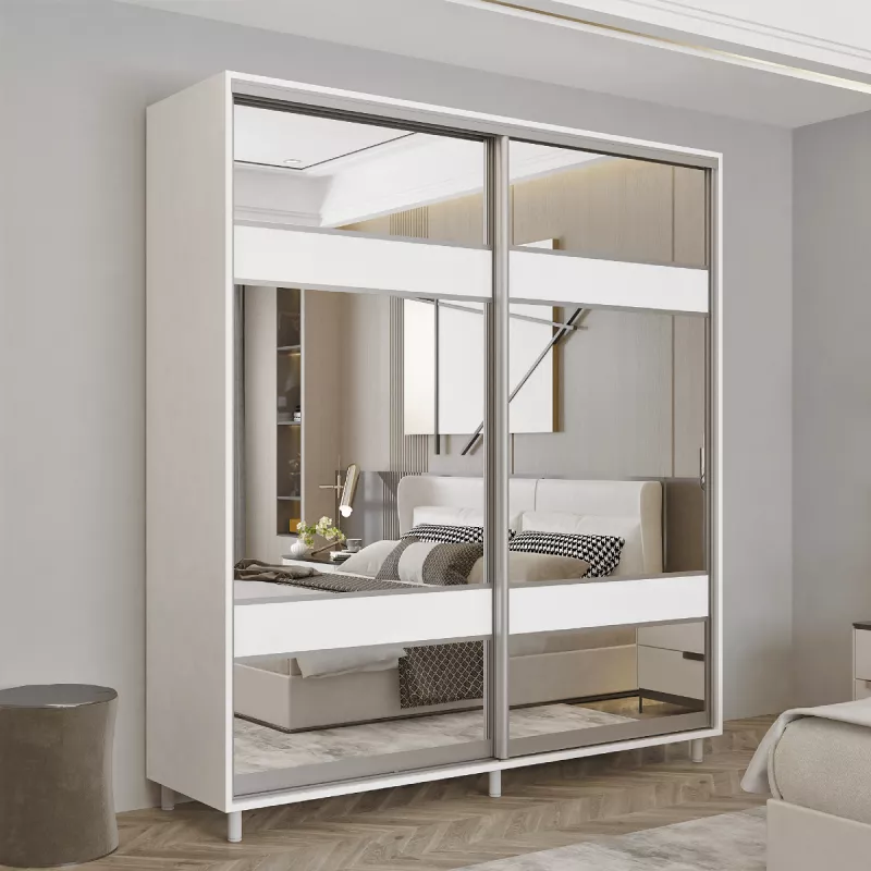 Dulap cu usi glisante MOBILDOR ARON P - UȘI K3 190X60X220, Alb briliant