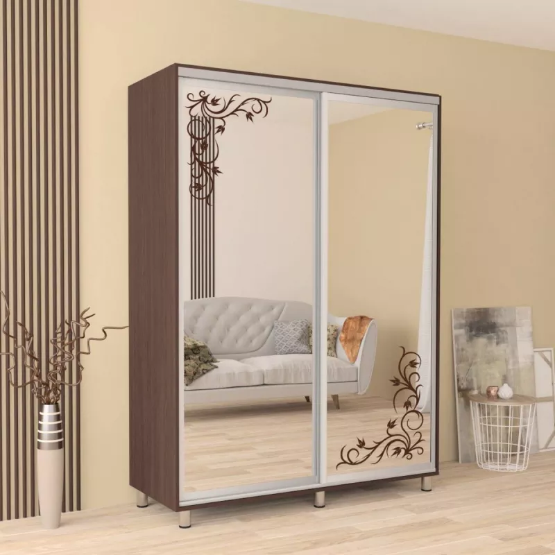 Dulap cu usi glisante MOBILDOR ARON P - UȘI OGLINDA/DESEN 140/60/220, Wenge