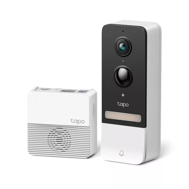 Camera IP TP-LINK TAPO D230S1, 5MPIX, IP64, SMART BATTERY VIDEO DOORBELL KIT, Rezoluție video: 2560 x 1920 Night Vision Type: 850nm IR LED până la 7m Audio Input & Output: Audio bidirecțional Frecvența Wi-Fi: 2.4 GHz Posibilitati de Aplicatia: Detectar