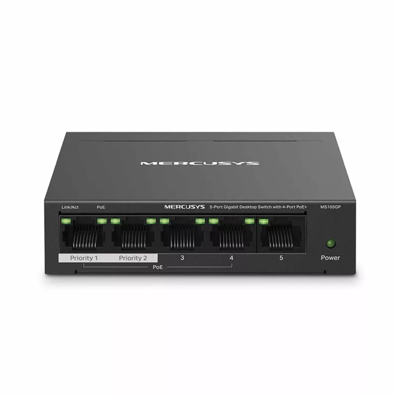 Comutator de retea MERCUSYS .5-PORT GIGABIT SWITCH  "MS105GP", WITH 4-PORT POE, STEEL CASE, 65W BUDGET