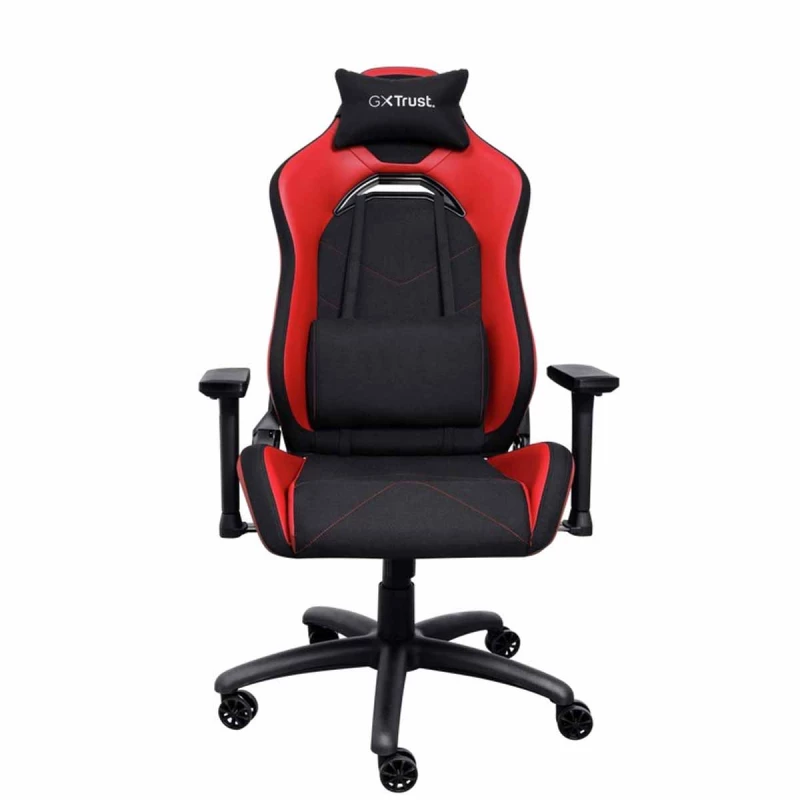 Fotoliu Gaming TRUST GXT 714R RUYA - BLACK/RED, PU leather, 3D armrests, Class 4 gas lift, 90°-180° adjustable backrest, Strong and robust metal base frame, Including removable and adjustable lumbar and neck cushion, Durable double wheels, up to 195 cm