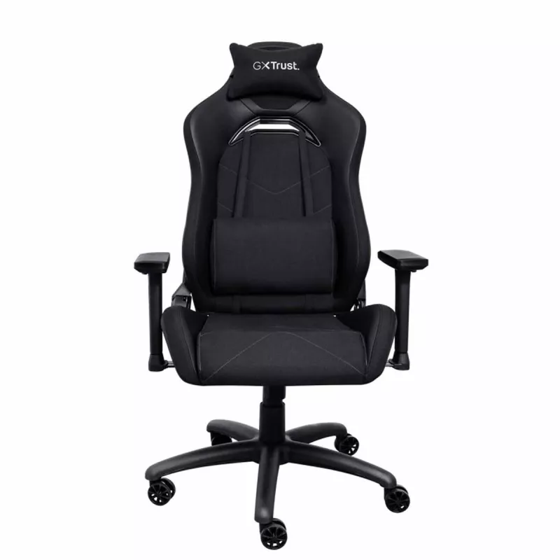 Игровое геймерское кресло TRUST GXT 714 Ruya - Black, PU leather, 3D armrests, Class 4 gas lift, 90°-180° adjustable backrest, Strong and robust metal base frame, Including removable and adjustable lumbar and neck cushion, Durable double wheels, up to 195 cm, up