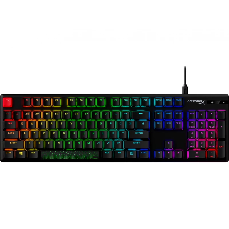 Gaming keyboard HyperX ALLOY ORIGINS PBT MECHANICAL GAMING KEYBOARD (US LAYOUT), Red - Linear key switch, High-quality, Durable PBT keycaps, Backlight (RGB), 100% anti-ghosting, Key rollover: 6-key / N-key modes, Ultra-portable design, Solid-steel frame, USB