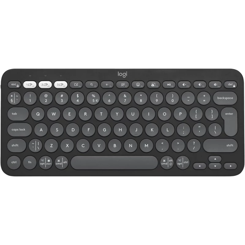 Клавиатура беспроводная LOGITECH PEBBLE KEYS 2 K380S, COMPACT, LOW-PROFILE, FN KEYS, MULTI-DEVICE, QUIET TYPING, 2XAAA, BT/2.4GHZ, EN, GRAPHITE.