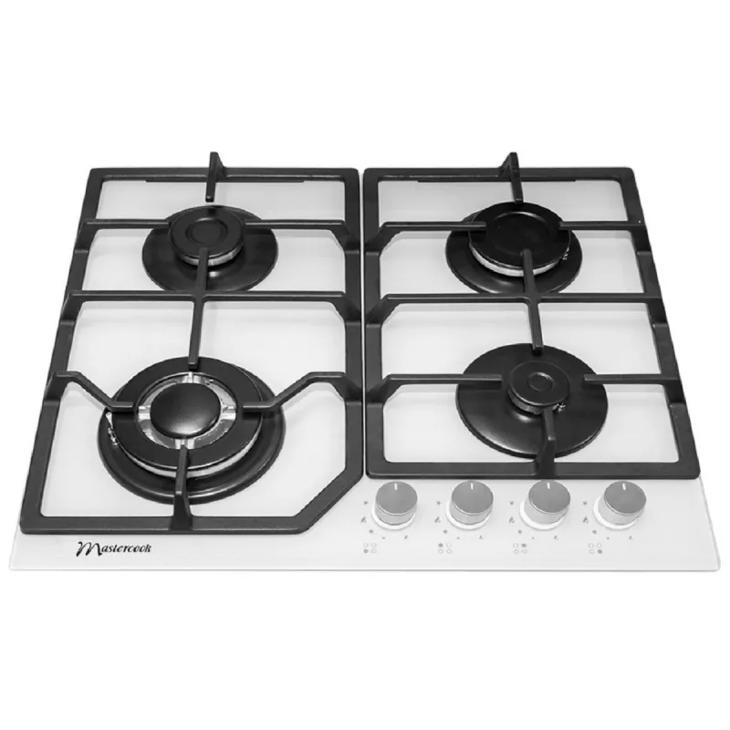 Варочная газовая панель MASTERCOOK MC-E 4215 G WH Glass, 4 конфорки, Конфорка Wok, Закаленное стекло, Белый