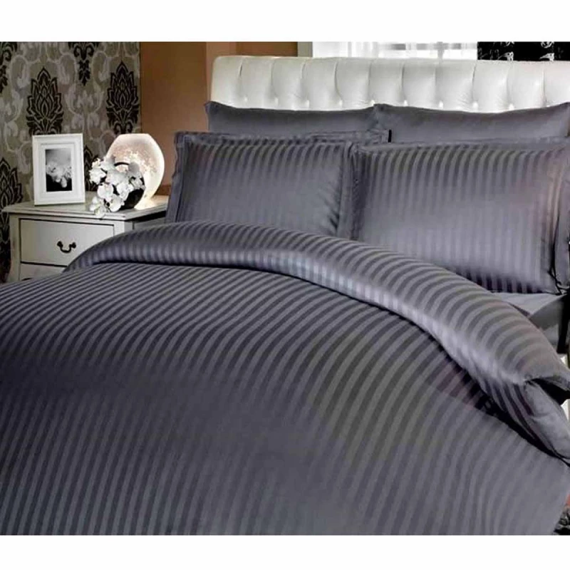 Lenjerie de pat REMAX CUVERTURĂ DE PLAPUMĂ, CEARCEAF + 2 FEȚE DE PERNĂ, 1 Persoana, Straip satin, Grafit