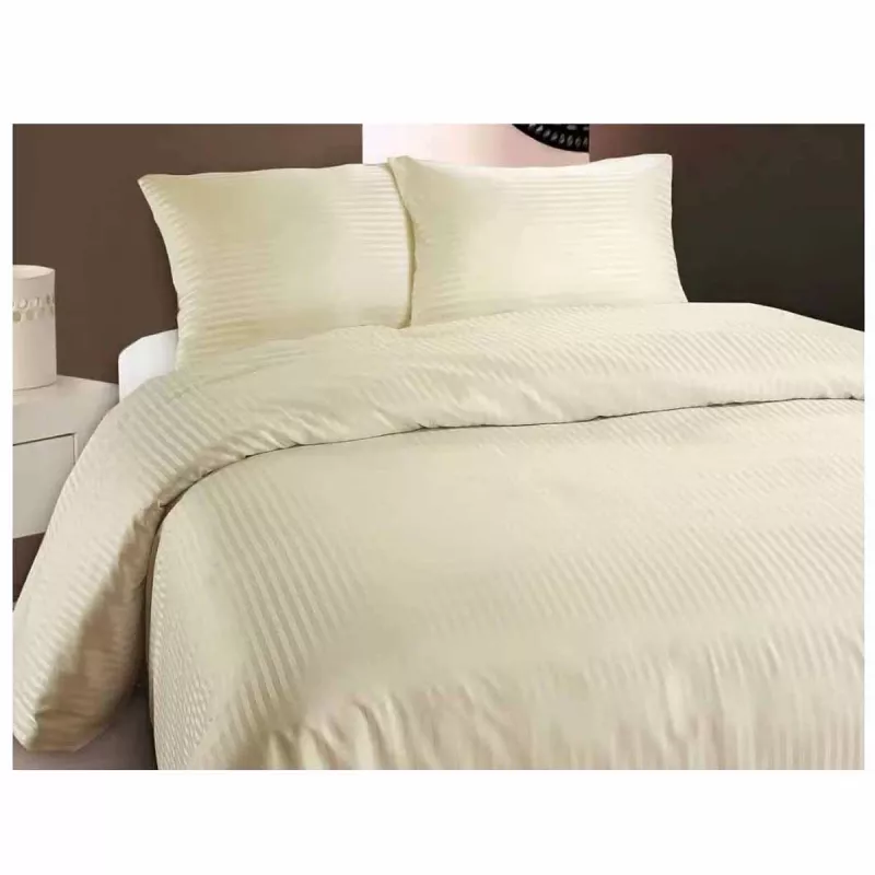 Lenjerie de pat REMAX CUVERTURĂ DE PLAPUMĂ, CEARCEAF + 2 FEȚE DE PERNĂ, 1 Persoana, Straip satin, Ivory