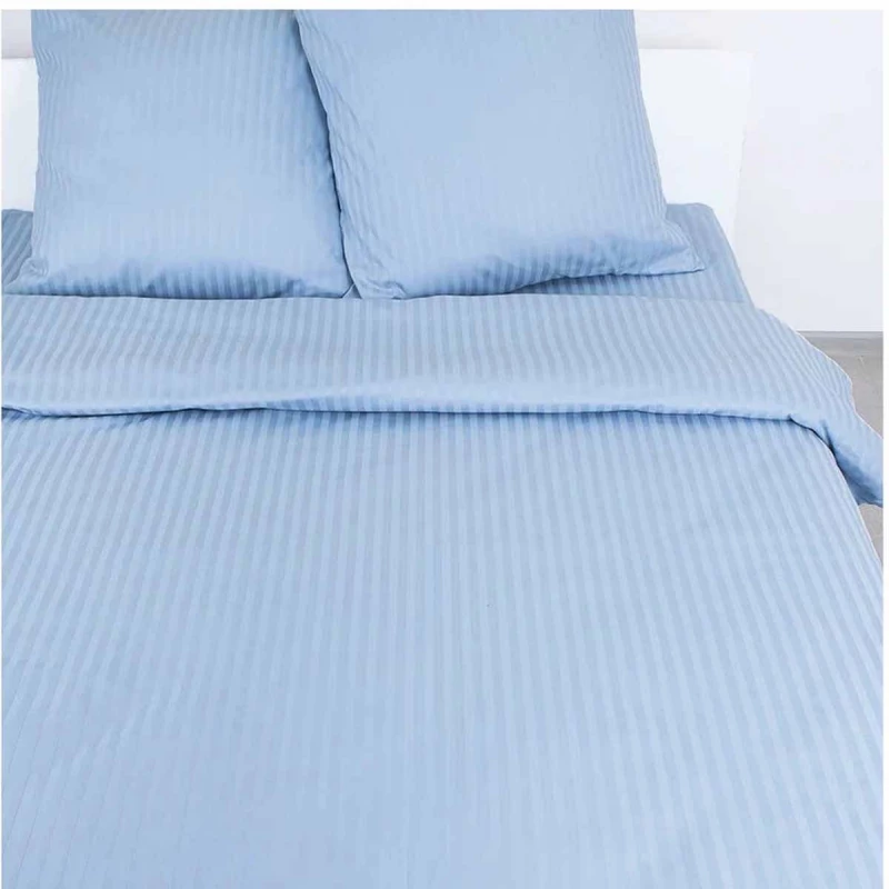 Lenjerie de pat REMAX CUVERTURĂ DE PLAPUMĂ, CEARCEAF + 2 FEȚE DE PERNĂ, 2 Persoane Euro,Straip satin, Albastru deschis