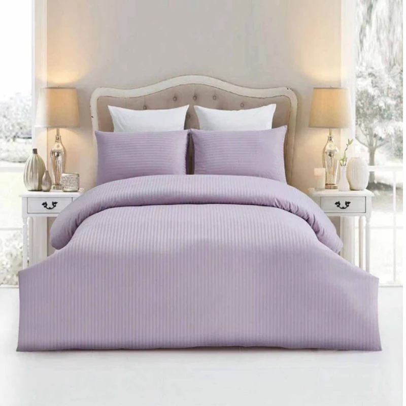 Lenjerie de pat REMAX CUVERTURĂ DE PLAPUMĂ, CEARCEAF + 2 FEȚE DE PERNĂ, 2 Persoane Euro, Straip satin, Liliac