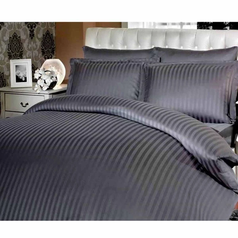 Lenjerie de pat REMAX CUVERTURĂ DE PLAPUMĂ, CEARCEAF + 2 FEȚE DE PERNĂ, 2 Persoane Euro, Straip satin, Grafit