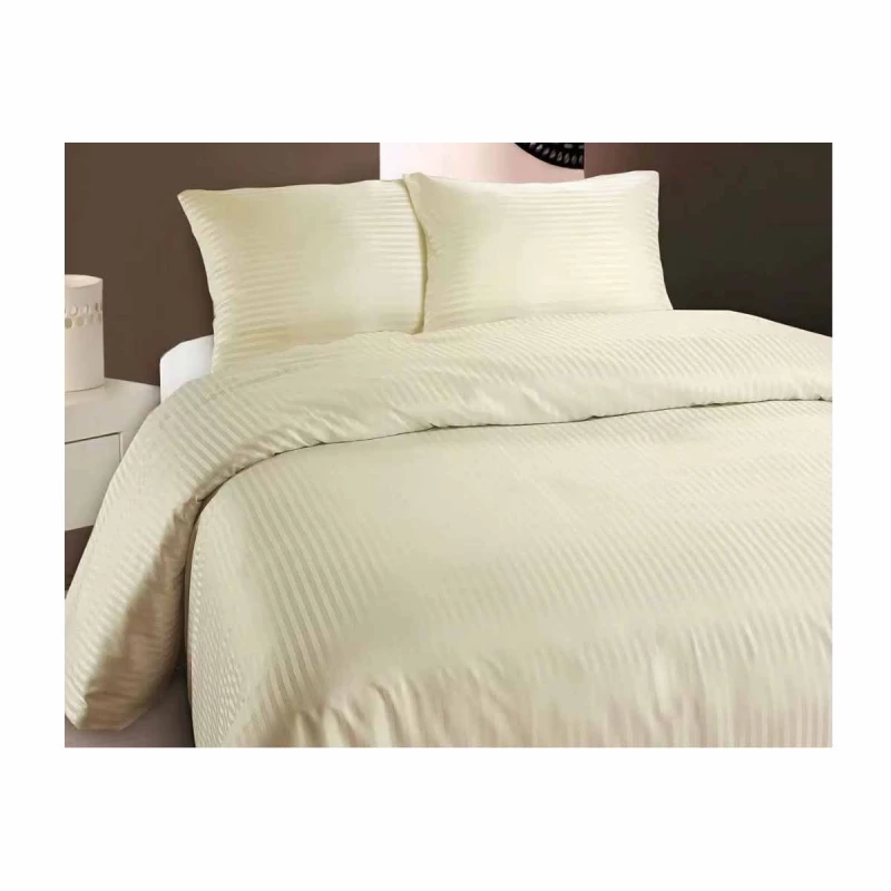 Lenjerie de pat REMAX CUVERTURĂ DE PLAPUMĂ, CEARCEAF + 2 FEȚE DE PERNĂ, 2 Persoane Euro, Straip Satin, Ivory