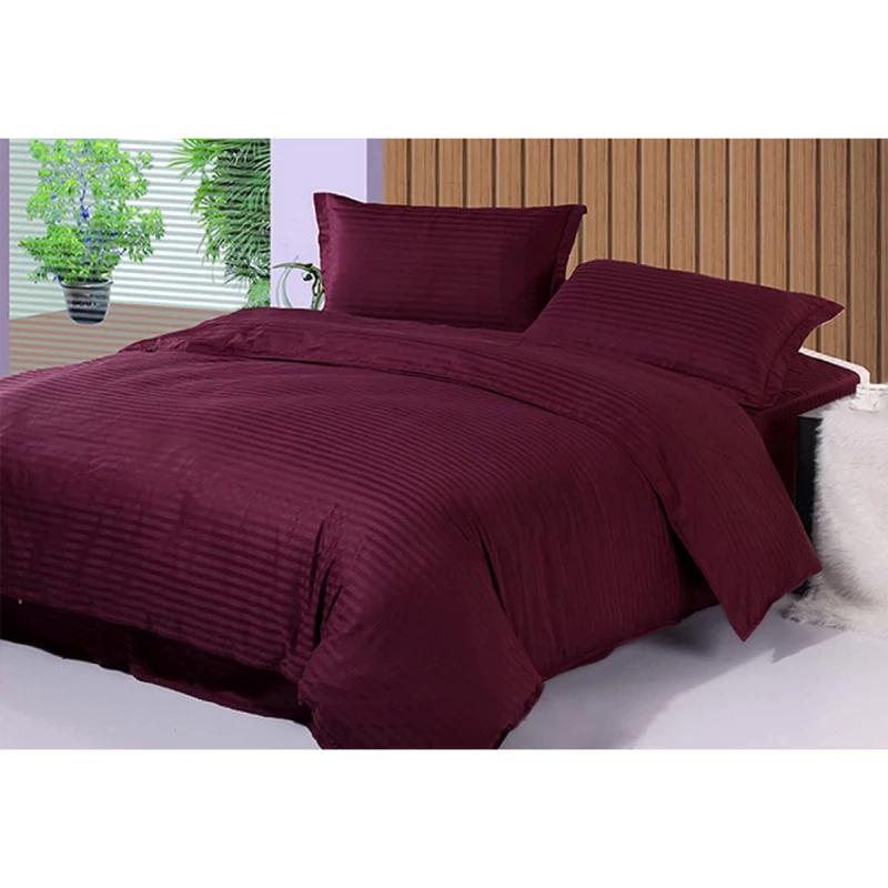 Lenjerie de pat REMAX CEARSAF DE PLAPUMA, CEARSAF DE PAT + 2 FETE DE PERNA, Euro, Stripe satin, Bordo