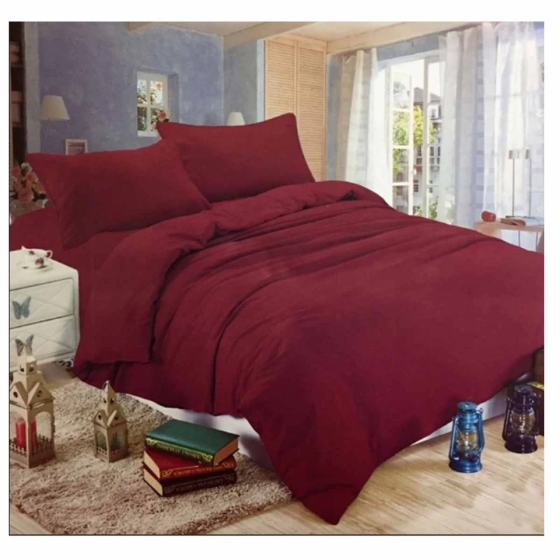 Lenjerie de pat REMAX PLAPUMĂ, CEARCEAF + 2 FEȚE DE PERNĂ, 2 Persoane Euro, Satin, Bordo