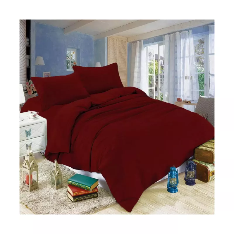 Lenjerie de pat REMAX CEARSAF DE PLAPUMA, CEARSAF DE PAT + 2 FETE DE PERNA, 2 persoane, Satin, Bordo