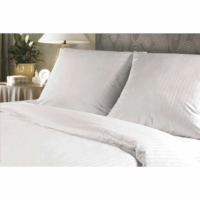 Lenjerie de pat REMAX PLAPUMĂ, CEARCEAF + 2 FEȚE DE PERNĂ, 2 persoane, Straip Satin, Alb