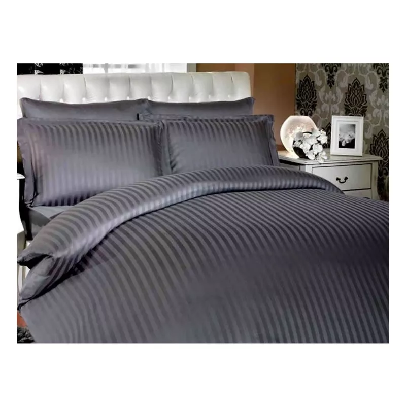 Постельное белье (комплект) REMAX Пододеяльник, простынь + 2 наволочки, Двуспальный, Страйп сатин, Графит