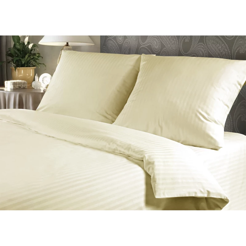 Lenjerie de pat REMAX CEARSAF DE PLAPUMA, CEARSAF DE PAT + 2 FETE DE PERNA, 2 persoane, Stripe satin, Ivory