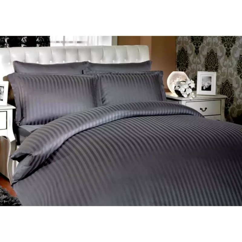 Lenjerie de pat REMAX EURO 1, 2 persoane Euro, Straip satin, Grafit