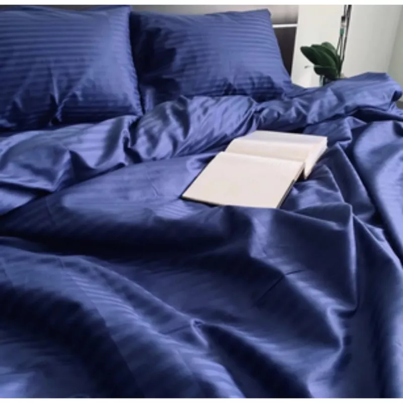 Lenjerie de pat REMAX EURO 1, 2 persoane Euro, Straip satin, Albastru