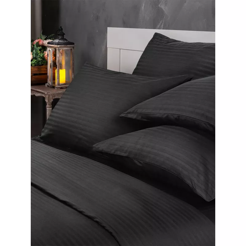 Lenjerie de pat REMAX EURO 1, 2 persoane Euro, Straip satin, Negru