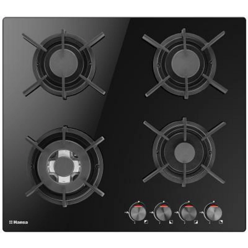 Plita incorporabila cu gaz HANSA BHKS621700, 4 arzatoare, Arzator Wok, Sticla calita, Negru