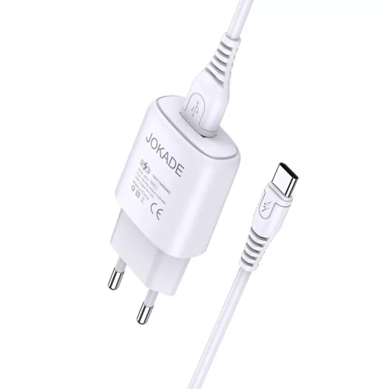Зарядное устройство Jokade Wall Charger with Cable USB to Type-C Single Port 3A Kaer, White