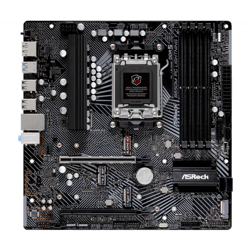 Материнская плата ASROCK MB AM5 B650M PG LIGHTNING mATX, DDR 5, Gigabit Ethernet, Realtek ALC897