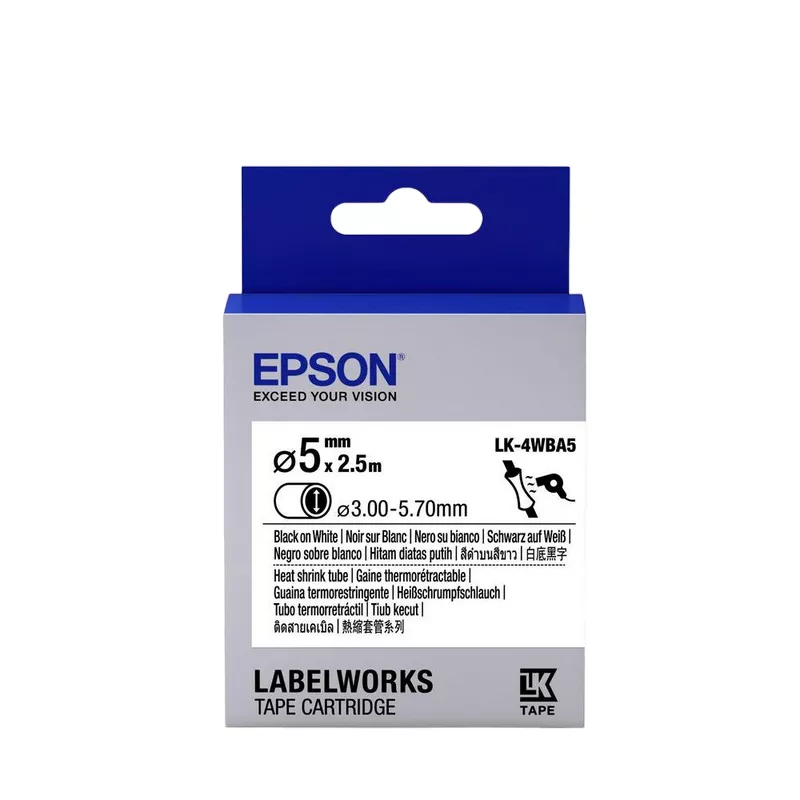 Картридж струйный EPSON LK4WBA5 Heat Shrink: d5mm/2,5m, Black/White, C53S654904 Imprimante Compatibile: LW-1000P, LW-300, LW-400, LW-400VP, LW-600P, LW-700, LW-900P