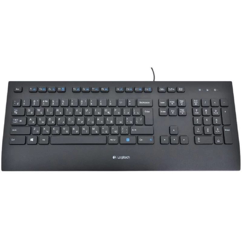Keyboard LOGITECH K280E, LOW-PROFILE, QUIET TYPING, SPILL-RESISTANT, PALM REST, FN KEY, 1.7M, USB, EN, BLACK