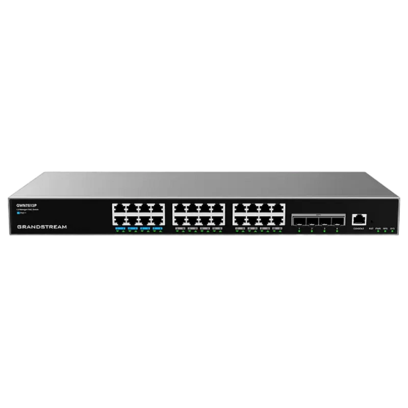 Comutator de retea Grandstream 24-PORT GIGABIT LAYER 3 MANAGED POE++ SWITCH,  "GWN7813P", 24XPOE, 4X10GBIT SFP+, STACKABLE, 360W BUDGET, RACK-MOUNT