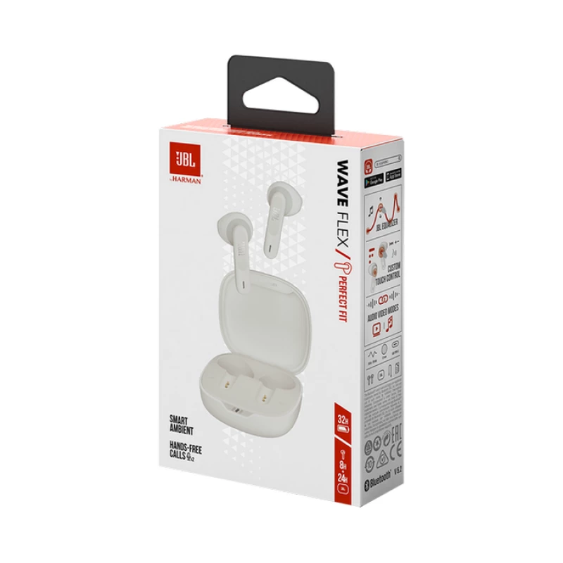 Casti cu fir si microfon JBL TRUE WIRELESS WAVE FLEX, WHITE, TWS HEADSET