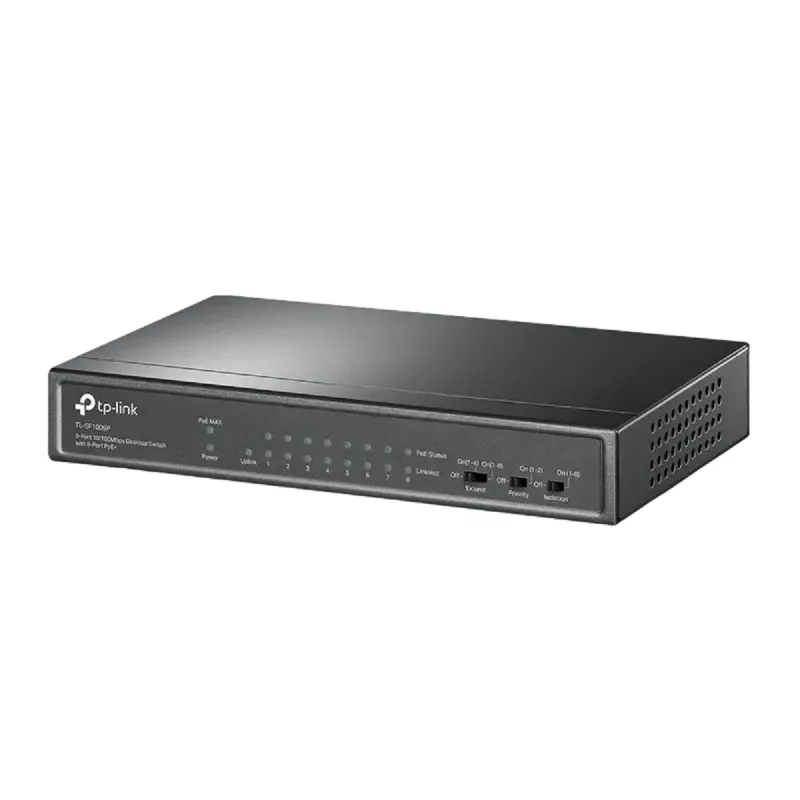 Comutator de retea TP-LINK 9-PORT 10/100M  POE SWITCH, TL-SF1009P, 8XPOE PORTS, 65W BUDGET, STEEL CASE