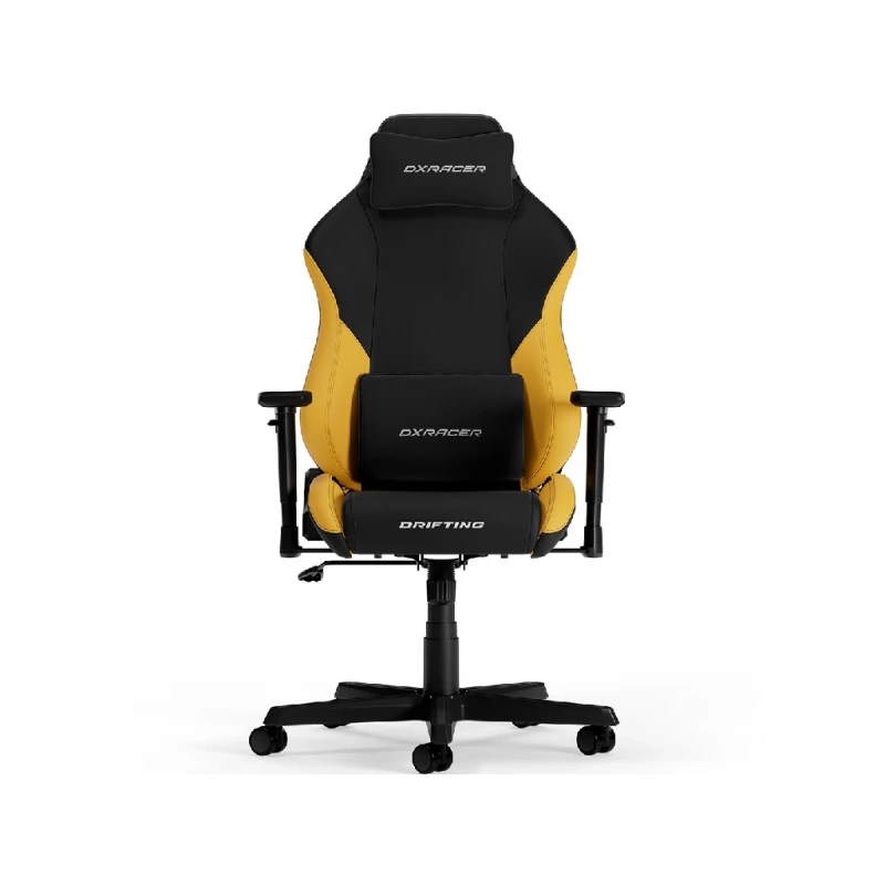 Fotoliu Gaming DXRacer DRIFTING-23-L-NY-X1, BLACK/YELLOW, EPU Leather, Recline 90°-135°, 3D Armrests, Head and Lumbar cushions, Aluminium wheelbase, 2.36" PU Caster, W-23.5kg