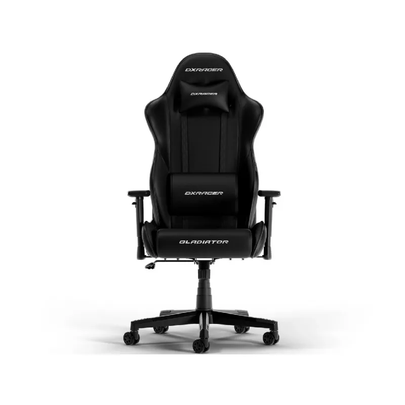 Игровое геймерское кресло DXRacer GLADIATOR-23-L-N-X1, BLACK, Gaslift class 4, 150 kg, 180-200 cm, Premium PVC leather, Full tilt, Recline 90°-135°, 3D Armrests, Headrest and lumbar cushions, 6 cm PU Caster, W-22,15 kg