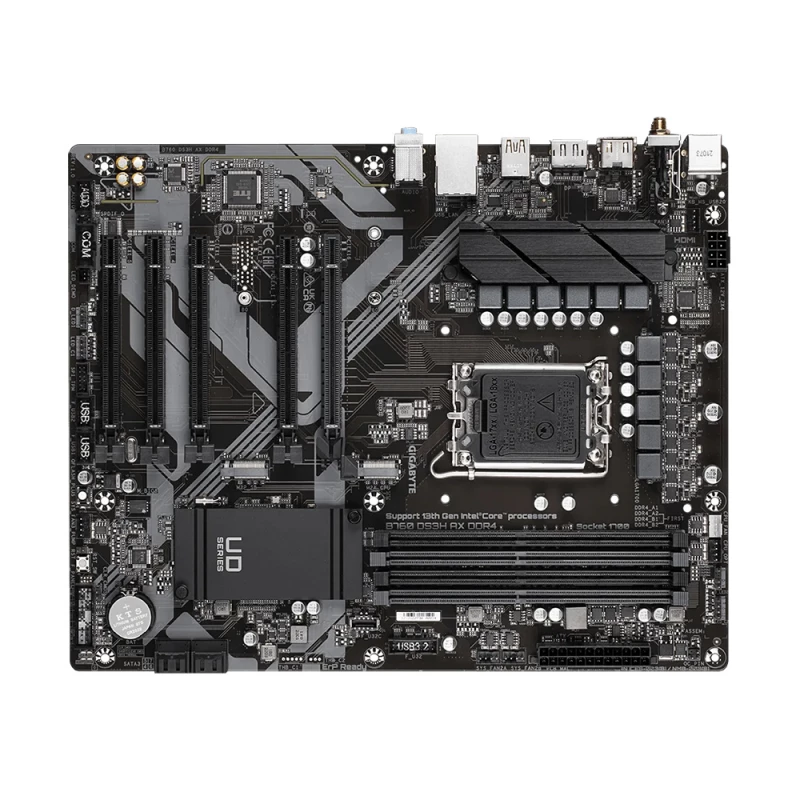 Placa de baza GIGABYTE B760 DS3H AX, Socket 1700, Intel® B760 (14/13/12th Gen CPU), 11Phases, CPU iGPU, Dual 4xDDR5-7600, HDMI, DP, 1xPCIe X16 4.0, 4xPCIe X16 3.0, 4xSATA3, RAID, 2xM.2 4.0, ALC897 HDA 7.1, 1xGbE LAN, WiFi6E/BT, 1xUSB-C 3.2 Gen2x2, 1xUSB 3.2Gen 2, 3xUSB 3.2(2A+1C), RGB Fusion 2.0, ATX