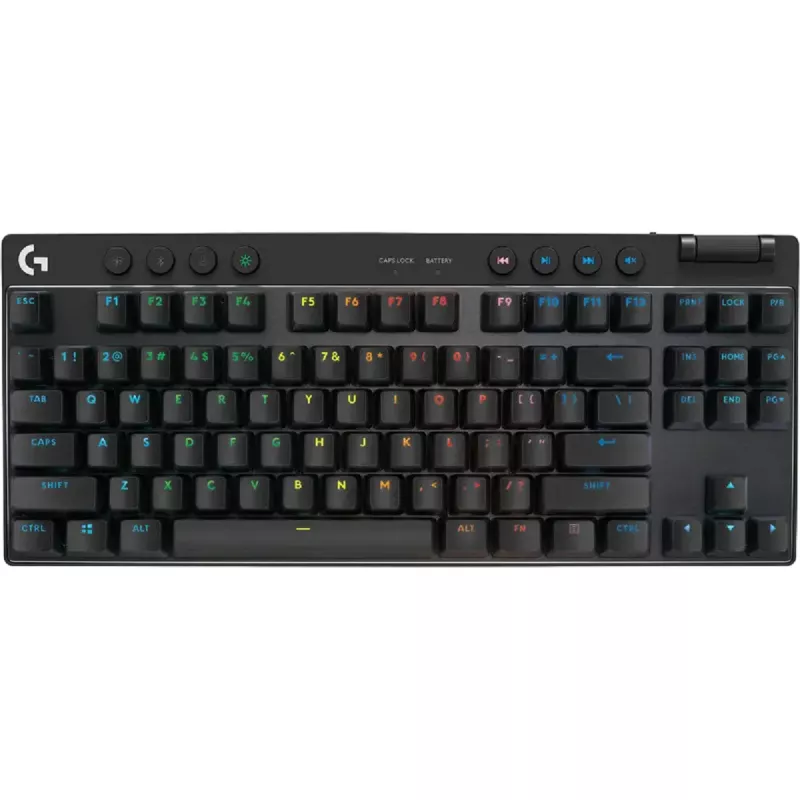 Игровая клавиатура LOGITECH Wireless Keyboard G PRO X TKL, Mechanical, Tactile SW, PBT keycaps, Media control, Volume roller, RGB, 2.4Ghz+BT, EN, Black.