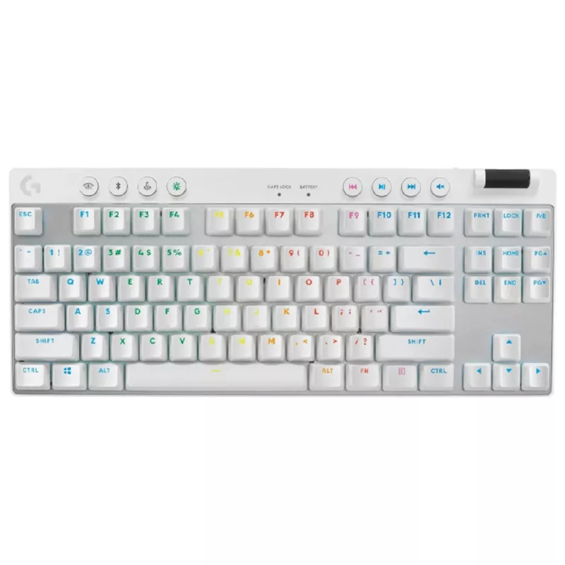 Gaming keyboard LOGITECH G PRO X TKL, MECHANICAL, TACTILE SW, PBT KEYCAPS, MEDIA CONTROL, VOLUME ROLLER, RGB, 2.4GHZ+BT, EN, WHITE.